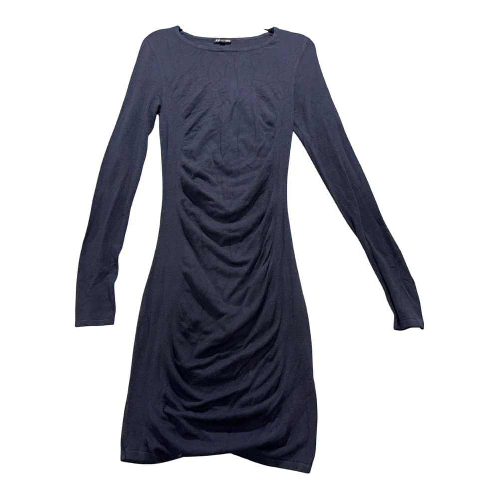 Express XS Navy Ruched Long Sleeve Dress Womens Casual Cozy Bodycon Mini